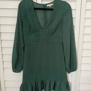 Long Sleeve Mini V-Cut Ruffled Dress - Size M
